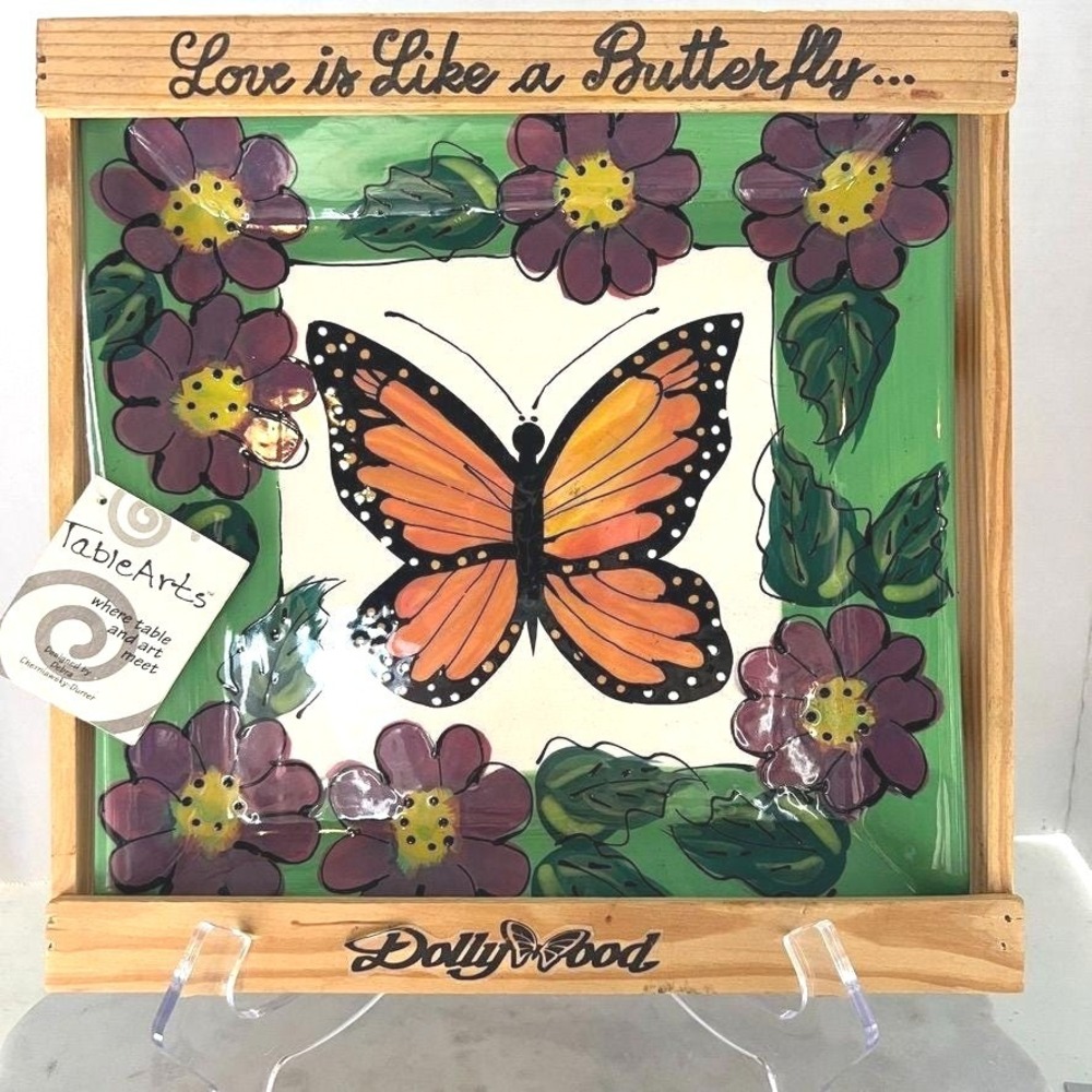 Dollywood Butterfly & Flowers Ceramic Wall Art Plate Debra‎ Cherniwsk TableArts